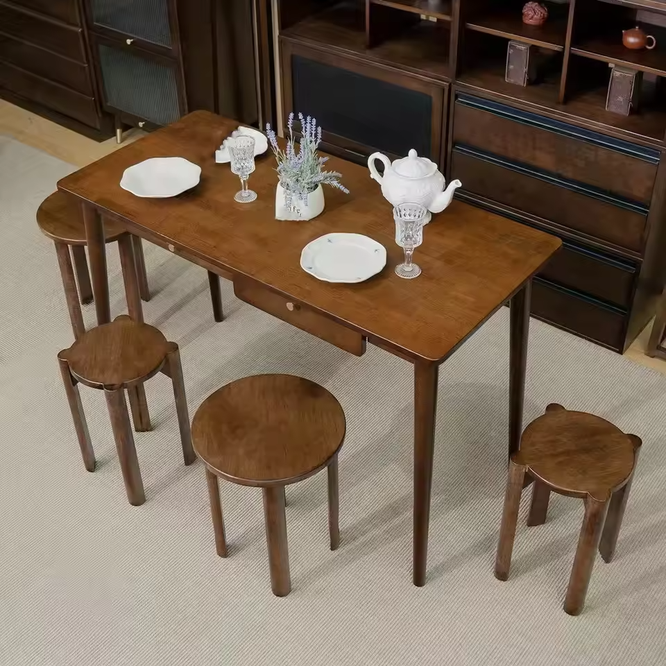 Versatile Multifunctional Nesting Side Table & Wooden Stools Set - Space-Saving Furniture Solution